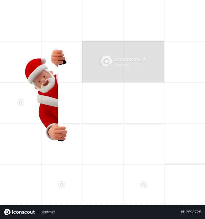 Santa looking behind white board or banner  3D Illustration
