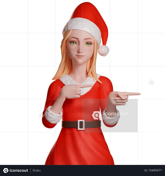 Garota do Papai Noel apontando para a direita  3D Illustration