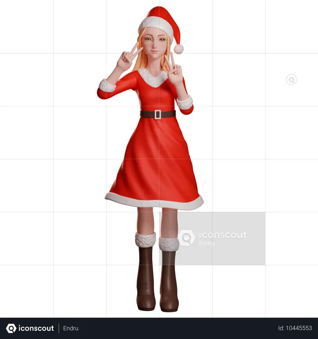 Santa Girl Mostrando Gesto de Paz Usando Ambas as Mãos  3D Illustration