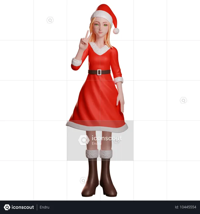 Garota do Papai Noel mostrando o gesto de paz com a mão esquerda  3D Illustration