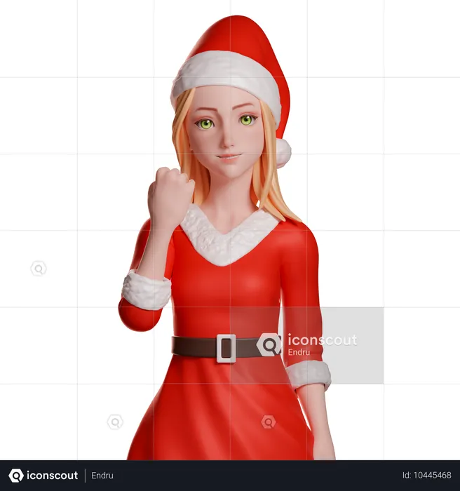 Santa Girl Mostrando o Punho Gesto de Mão  3D Illustration