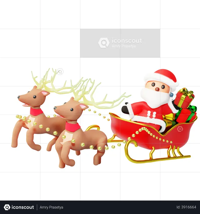 Santa riding gift carriage  3D Illustration