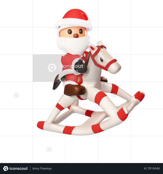 Santa riding horse toy 3D Illustration