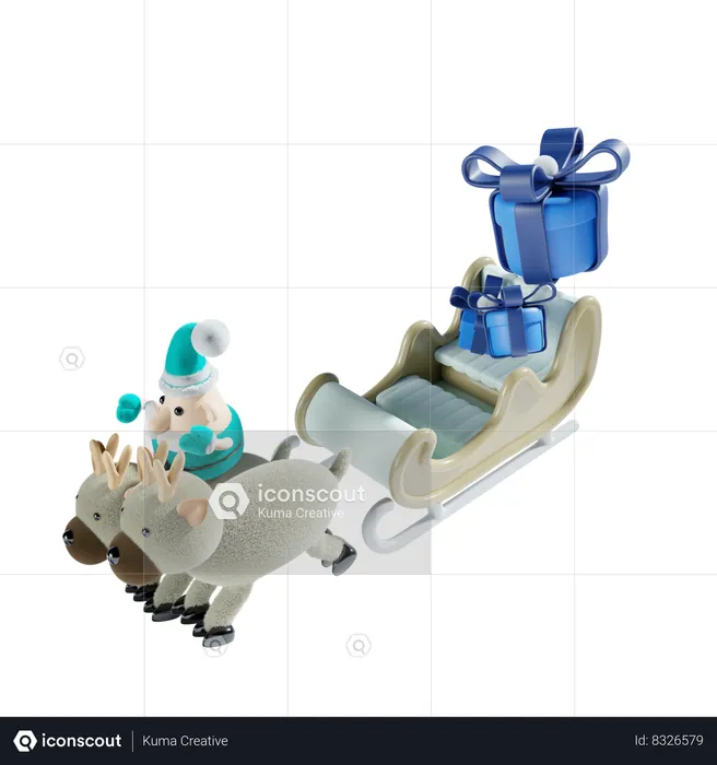 Santa Riding Sledge  3D Illustration