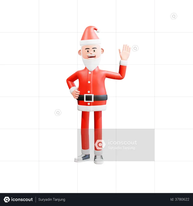 Santa saying hello with hand sing  3D Illustration