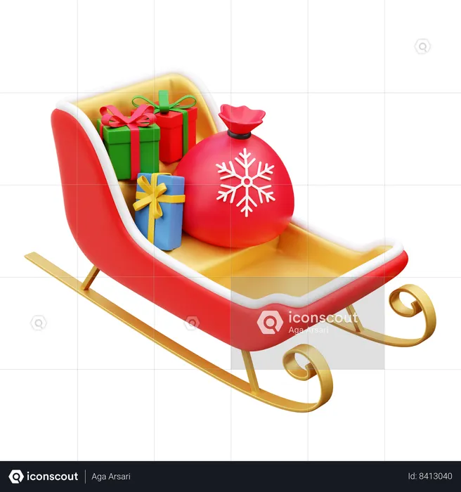 Santa Sleigh  3D Icon