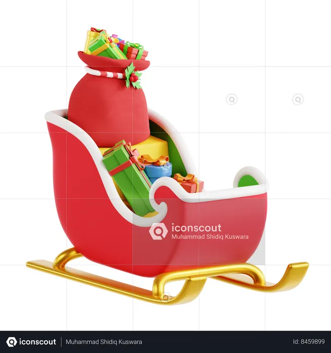 Santa Sleigh With Gift  3D Icon