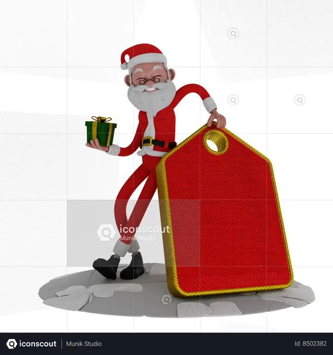 Santa Standing And Holding Christmas Gift  3D Illustration