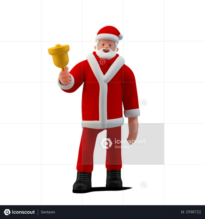 Santa Standing with Bell  3D Illustration