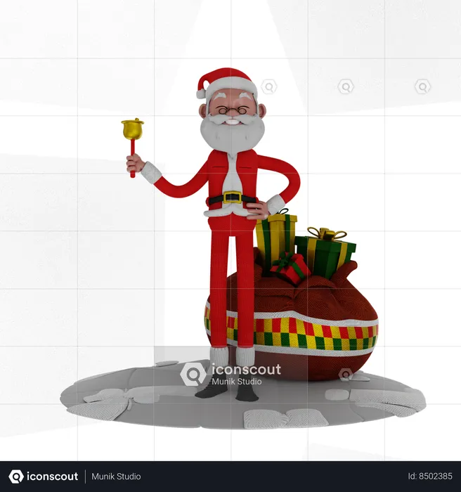 Santa Standing With Gift Bag  3D Illustration