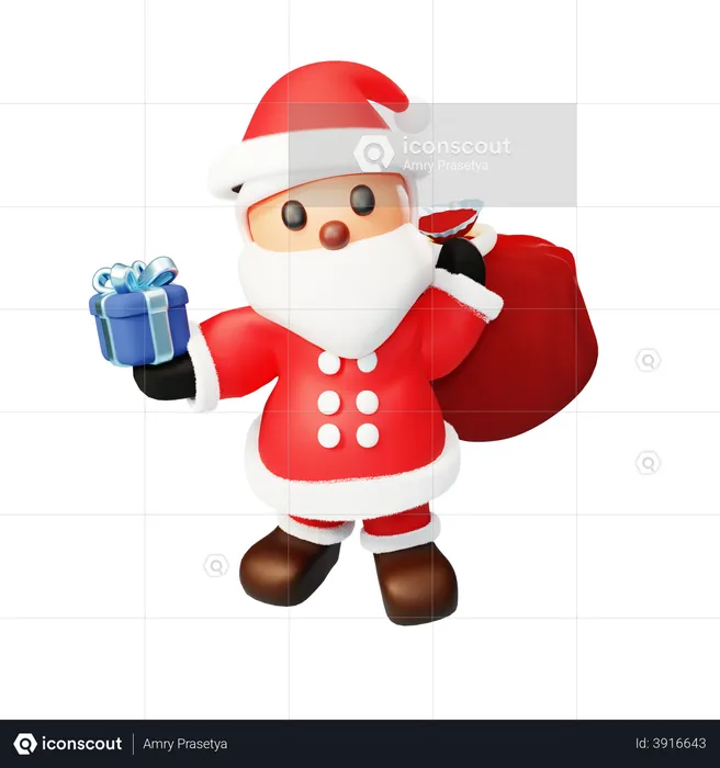 Santa with a gift  3D Illustration