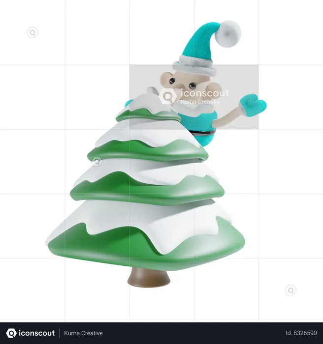 Santa With Chistmas Tree  3D Illustration