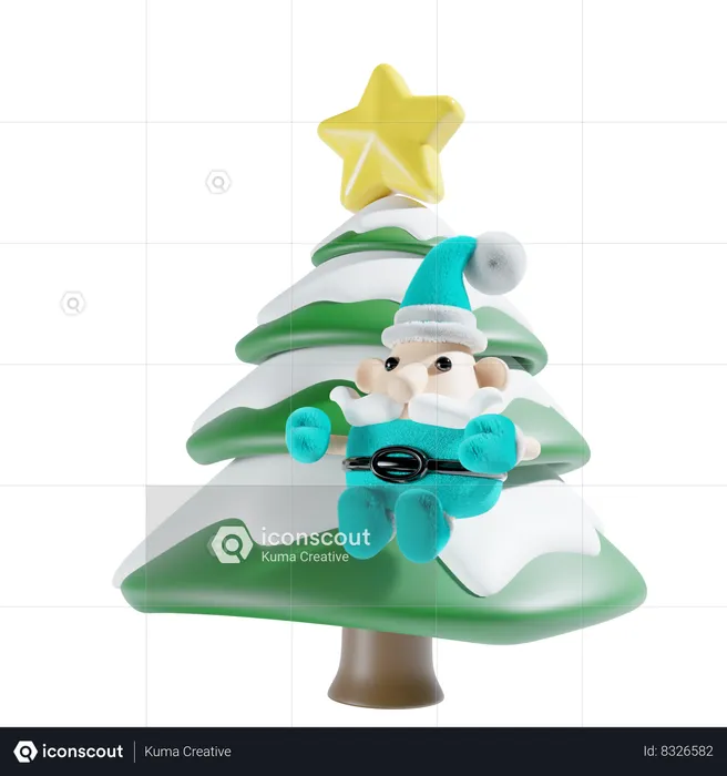 Santa With Chistmas Tree  3D Illustration