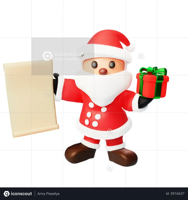 Santa with gift  3D Illustration