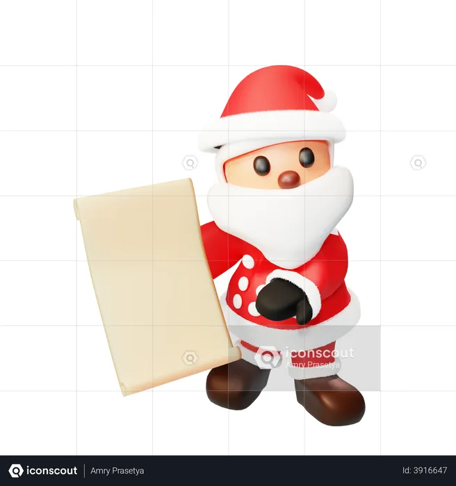 Santa with gift list  3D Illustration