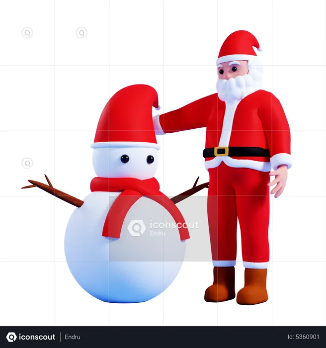 Santa with snowman  3D Illustration