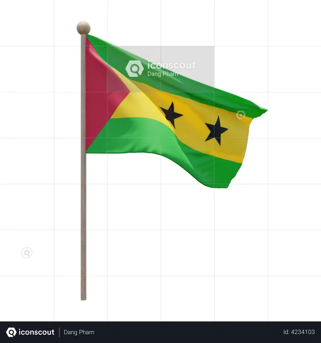 Sao Tome and Principe Flag Pole  3D Flag