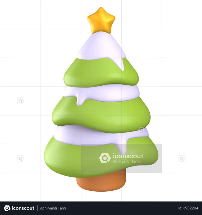 Arbre de Noël avec de la neige  3D Illustration