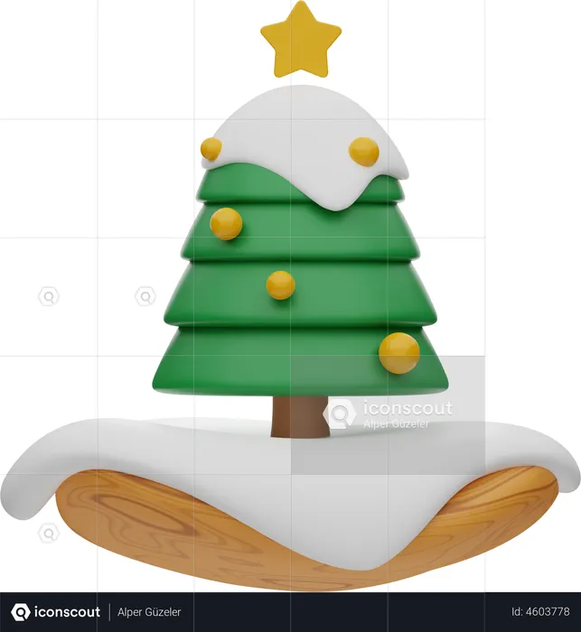 Arbre de Noël avec de la neige  3D Illustration