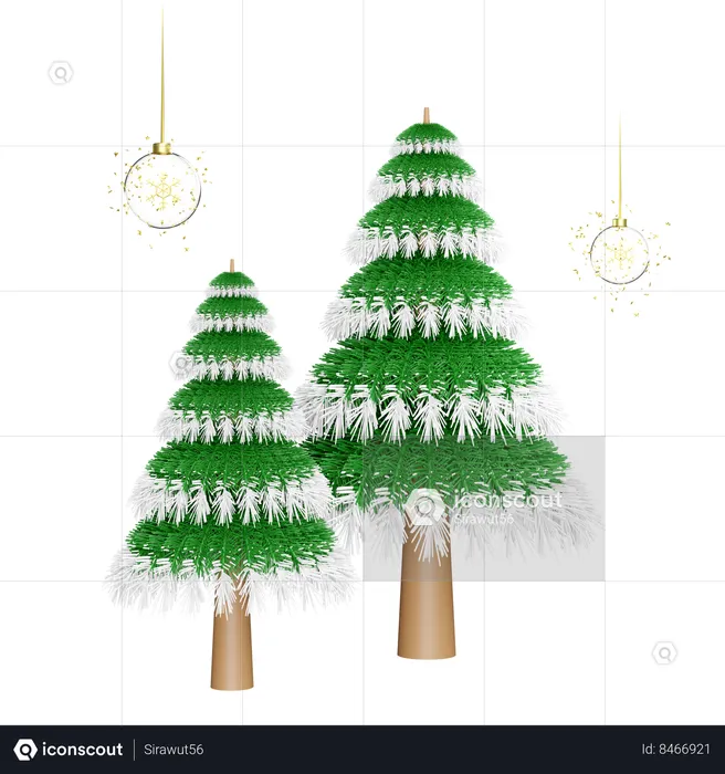 Arbre de Noël recouvert de neige  3D Illustration