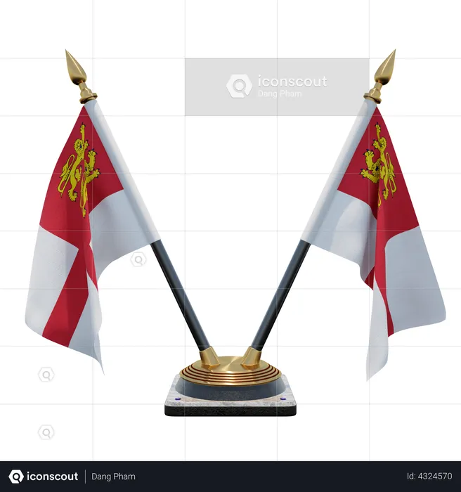 Sark Double Desk Flag Stand Flag 3D Illustration
