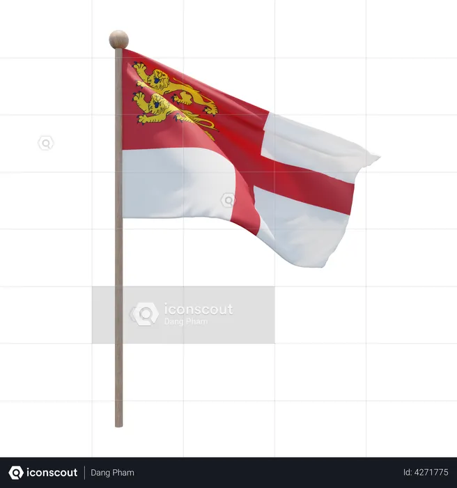 Sark Flagpole Flag 3D Illustration