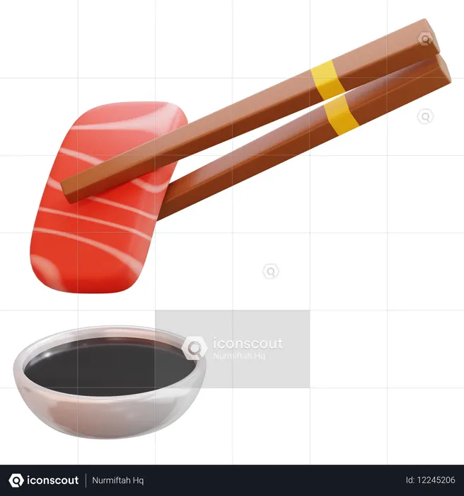 Sashimi con palillos y salsa de soja  3D Icon