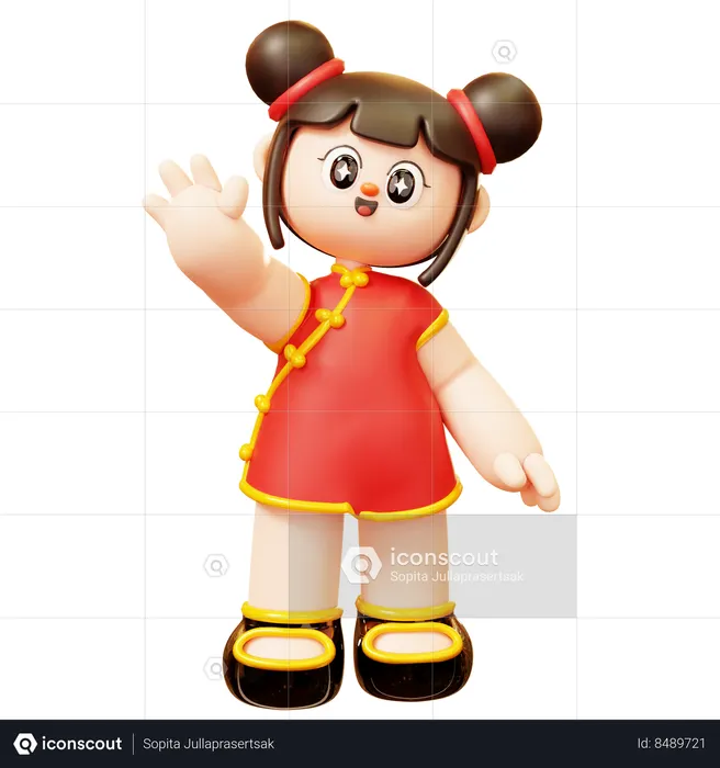 Saudação de menina chinesa  3D Icon