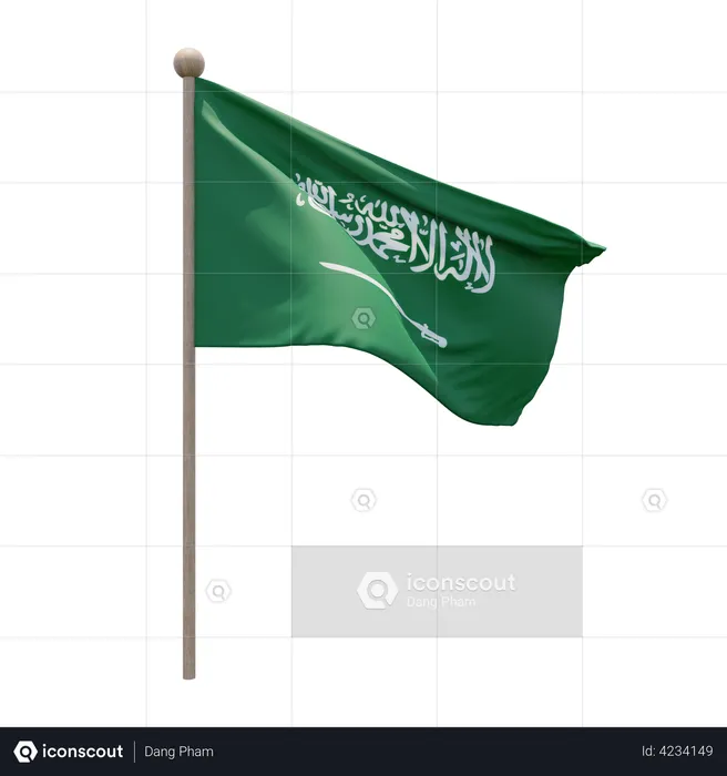 Saudi Arabia Flag Pole  3D Flag