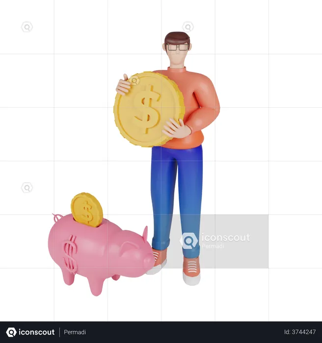 Premium Saving money in savings account 3D Illustration download in PNG,  OBJ or Blend format