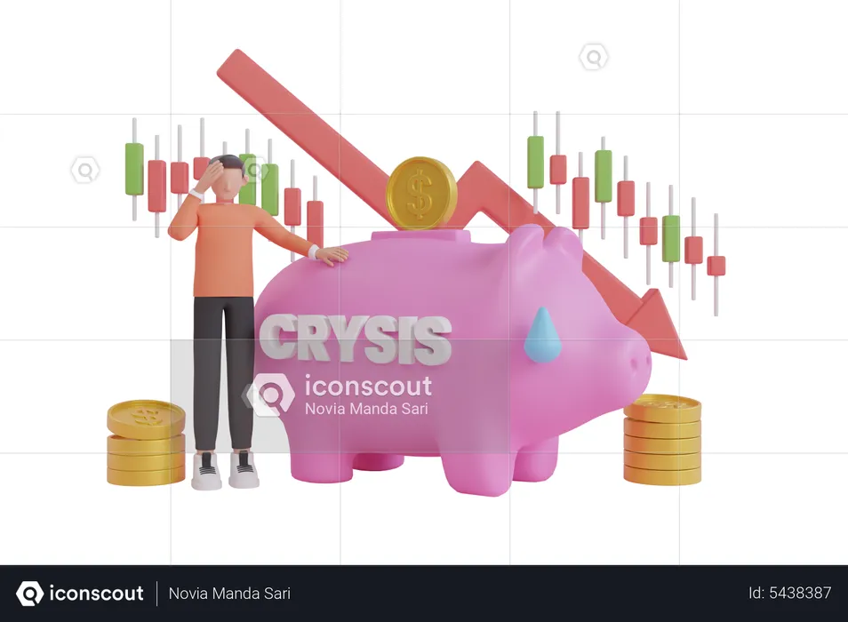 Savings return falls due to economic recession  3D Illustration