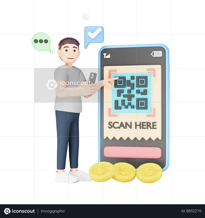 Scan QR Code for payment  3D Illustration