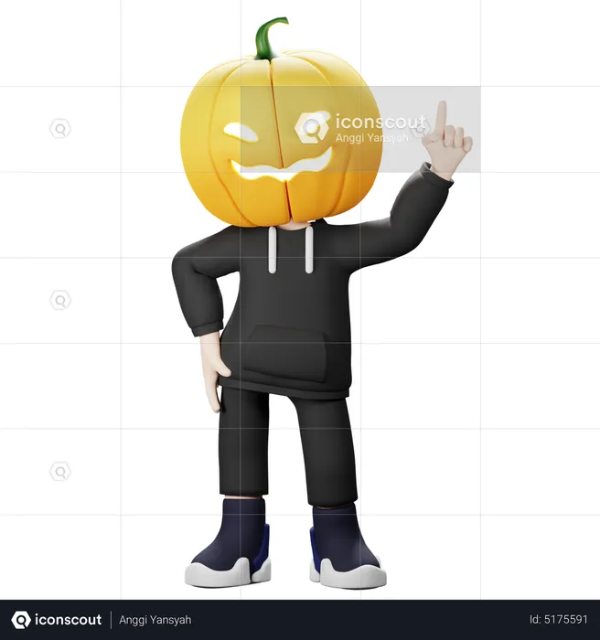 Scary Pumpkin raising one finger  3D Illustration