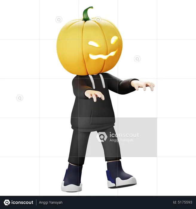 Scary Pumpkin scaring people  3D Illustration
