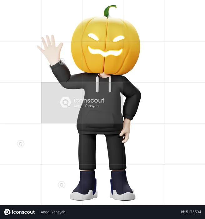 Scary Pumpkin waiving hand  3D Illustration
