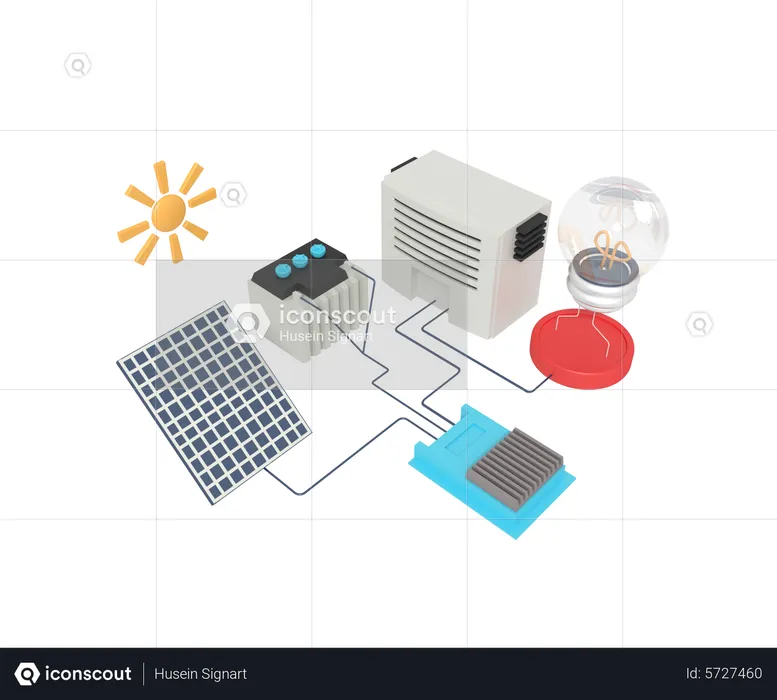 Schéma de fonctionnement des panneaux solaires  3D Icon