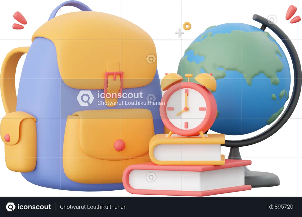 School Bag With School Supplies  3D Icon