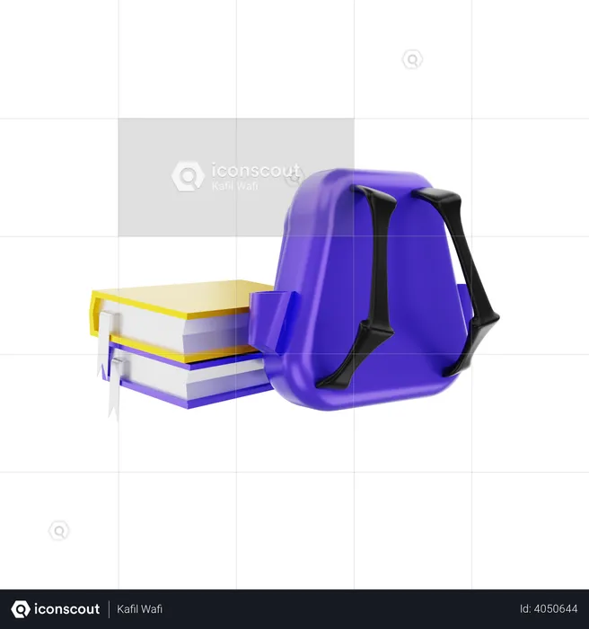 School Bags And Books  3D Illustration