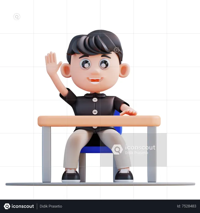 School boy asking question  3D Illustration