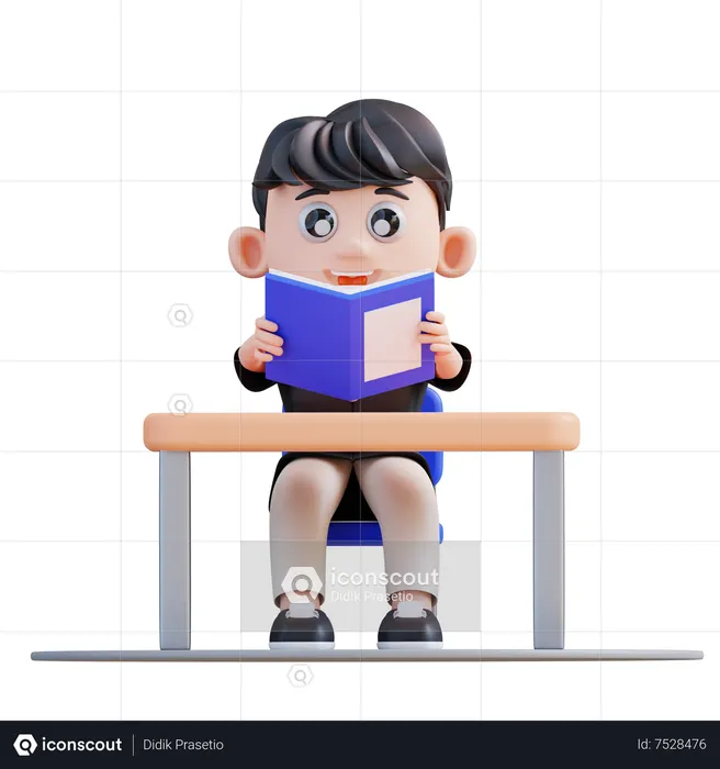 School boy reading book  3D Illustration