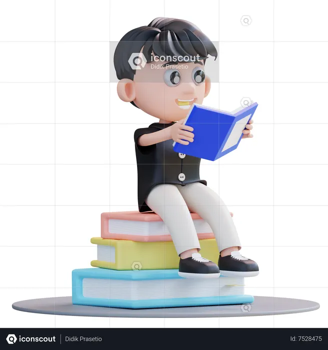 School boy reading book  3D Illustration