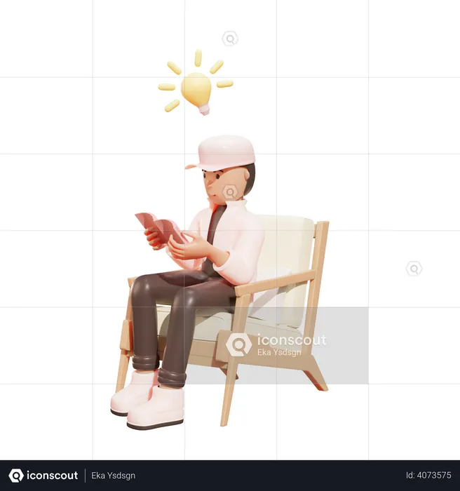 School boy reading book while sitting on armchair  3D Illustration