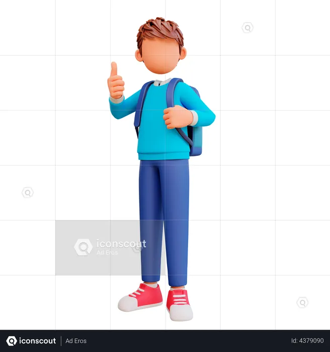 School boy showing thumbs up  3D Illustration
