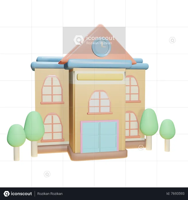 School Building 3D Icon download in PNG, OBJ or Blend format