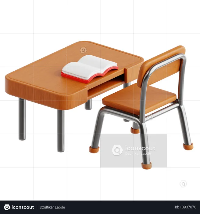 School Chair and Table  3D Icon