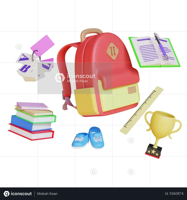 School Equipment  3D Illustration