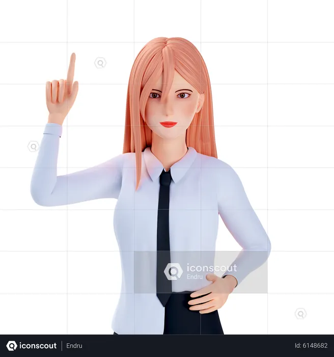 School girl pointing at top  3D Illustration