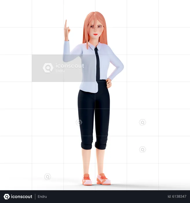 School girl pointing upwards  3D Illustration