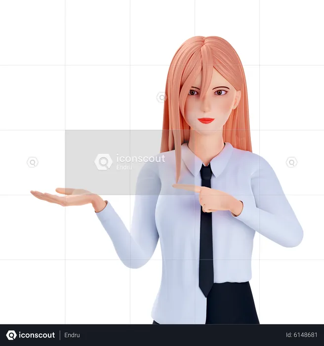 School girl presenting and pointing use both hand  3D Illustration