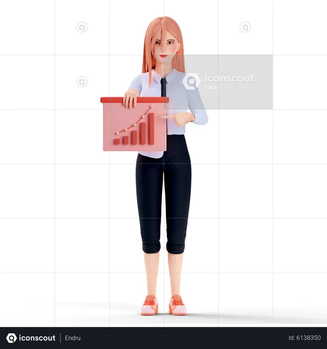 School girl presenting data chart  3D Illustration